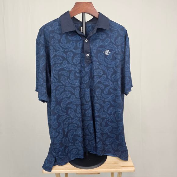 FootJoy Men’s Golf Polo Shirt Size Large Navy Blue Paisley Performance Stretch - Picture 1 of 4